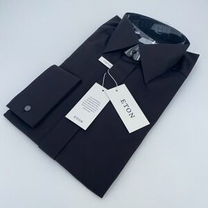 Eton Dress‎ Shirt Mens M 15 1/2 - 39 Black Fine Twill Stretch Contemporary Fit